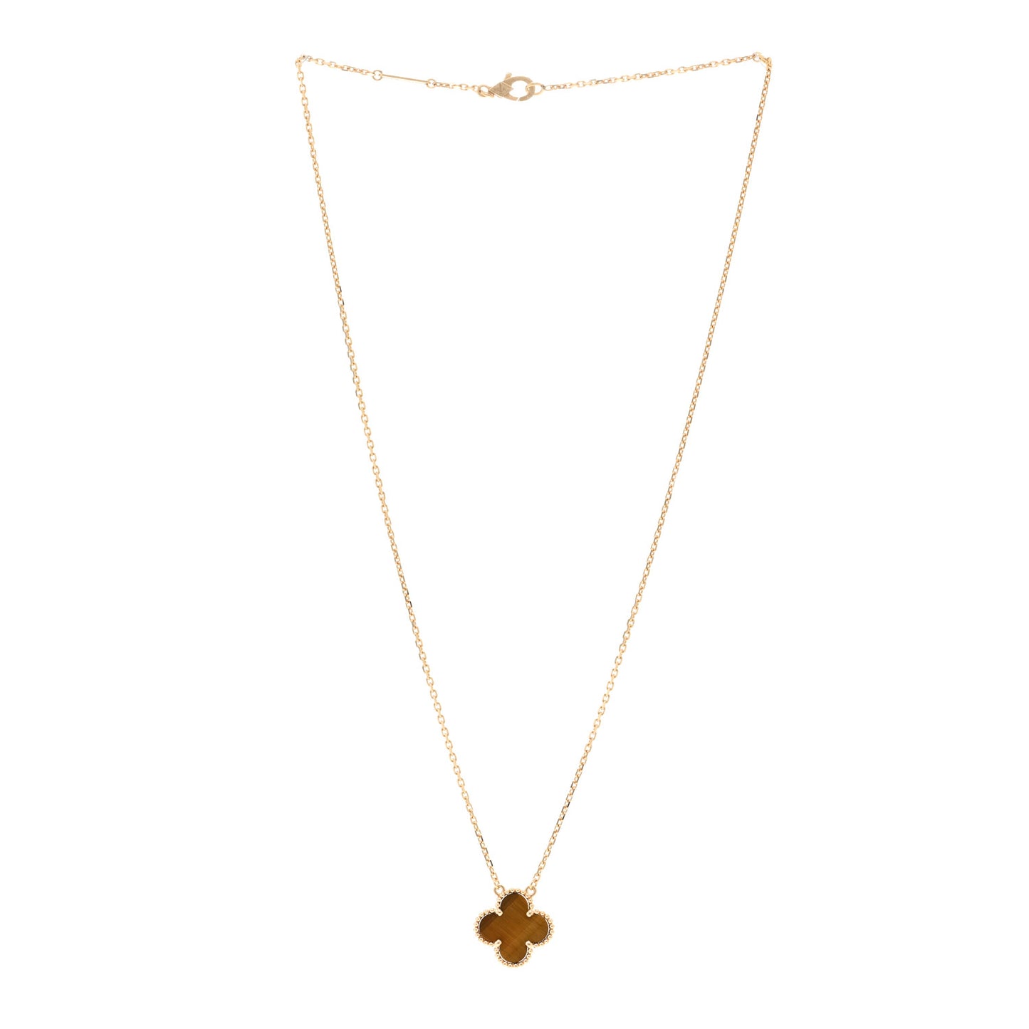 18K Yellow Gold Tiger Eye Vintage Alhambra Pendant Necklace
