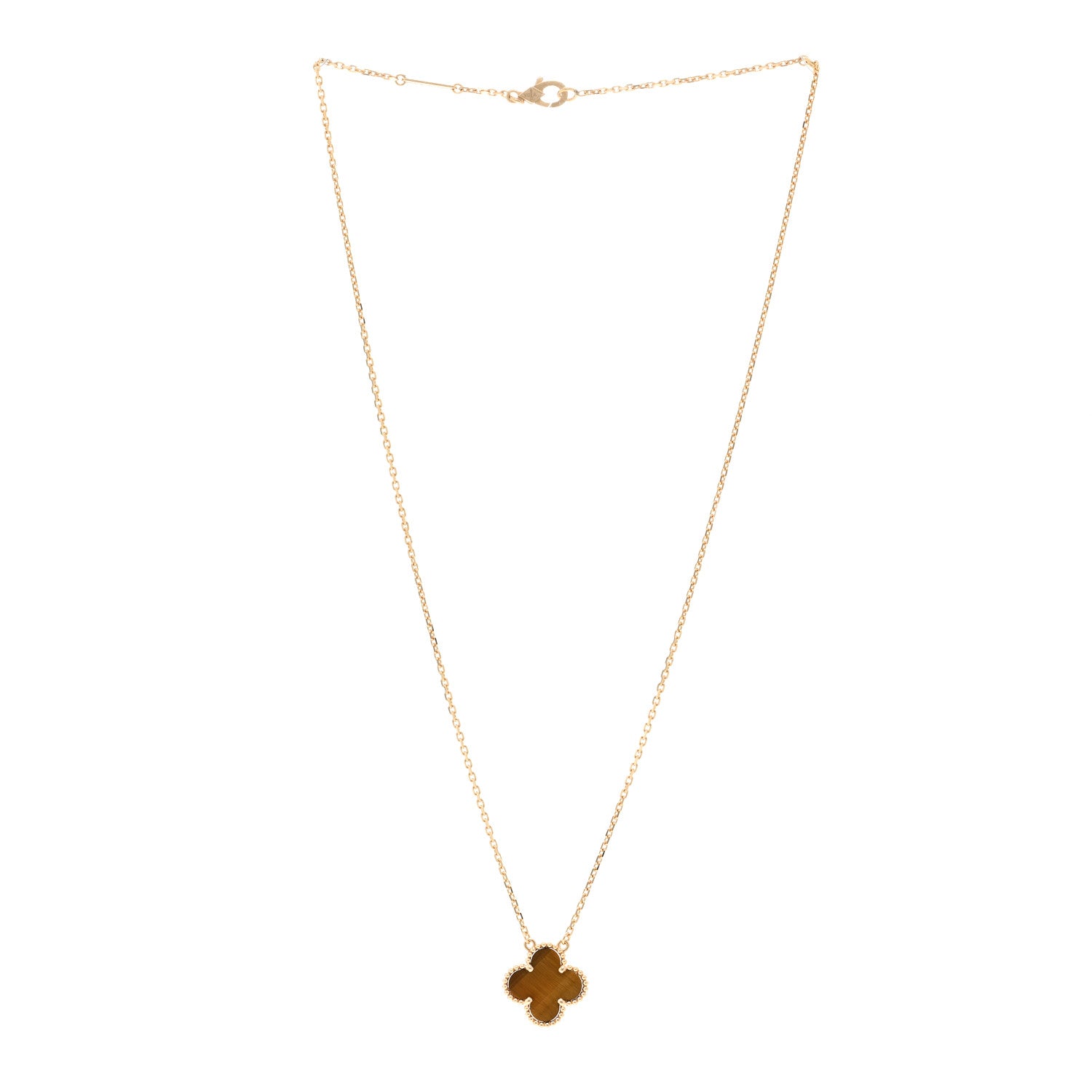 Van Cleef & Arpels 18K Yellow Gold Tiger Eye Vintage Alhambra Pendant Necklace 3 of 5