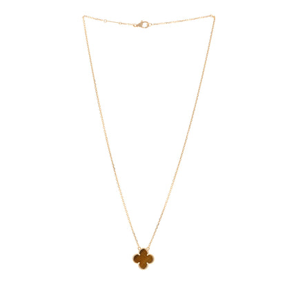 Van Cleef & Arpels 18K Yellow Gold Tiger Eye Vintage Alhambra Pendant Necklace 3 of 5