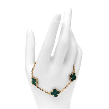 Van Cleef & Arpels 18K Yellow Gold Malachite 5 Motifs Vintage Alhambra Bracelet 2 of 6