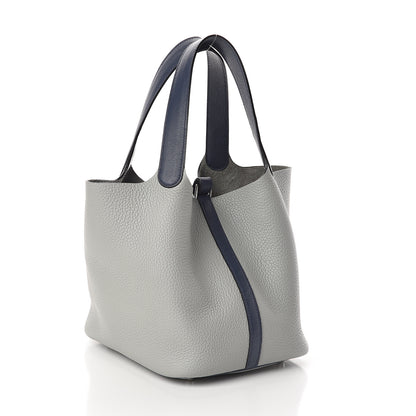 Hermes Taurillon Clemence Swift Picotin Lock 22 MM Gris Perle Bleu Saphir 2 of 9