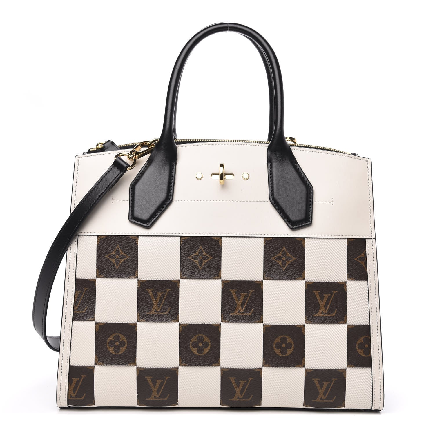 Louis Vuitton Calfskin Monogram Damier Tressage City Steamer MM Creme 1 of 9