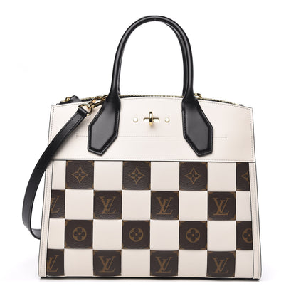 Louis Vuitton Calfskin Monogram Damier Tressage City Steamer MM Creme 1 of 9