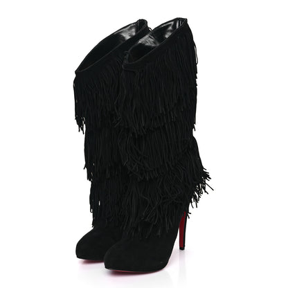 Christian Louboutin Suede For Ever Tina Fringe 140 Boots 41 Black 3 of 7