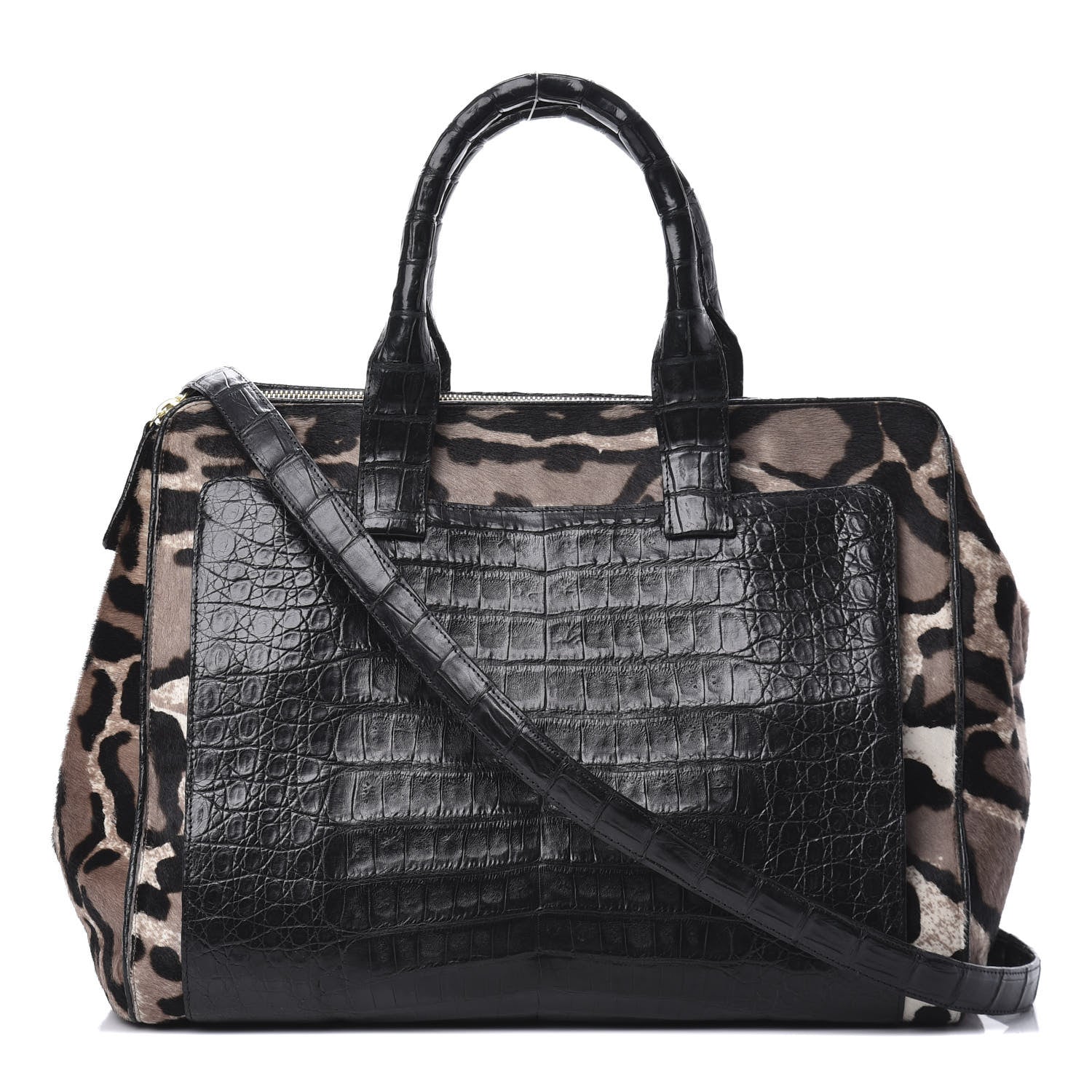 Nancy Gonzalez Crocodile Calf Hair Leopard Print Satchel Black 1 of 16