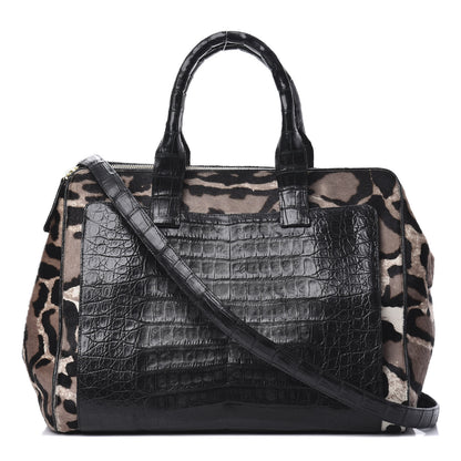 Nancy Gonzalez Crocodile Calf Hair Leopard Print Satchel Black 1 of 16