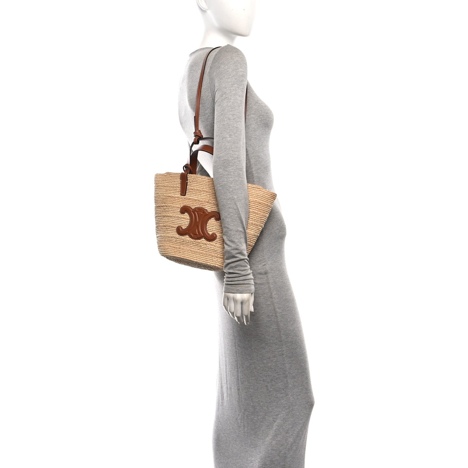 Celine Raffia Calfskin Triomphe Teen Panier Tan 2 of 10