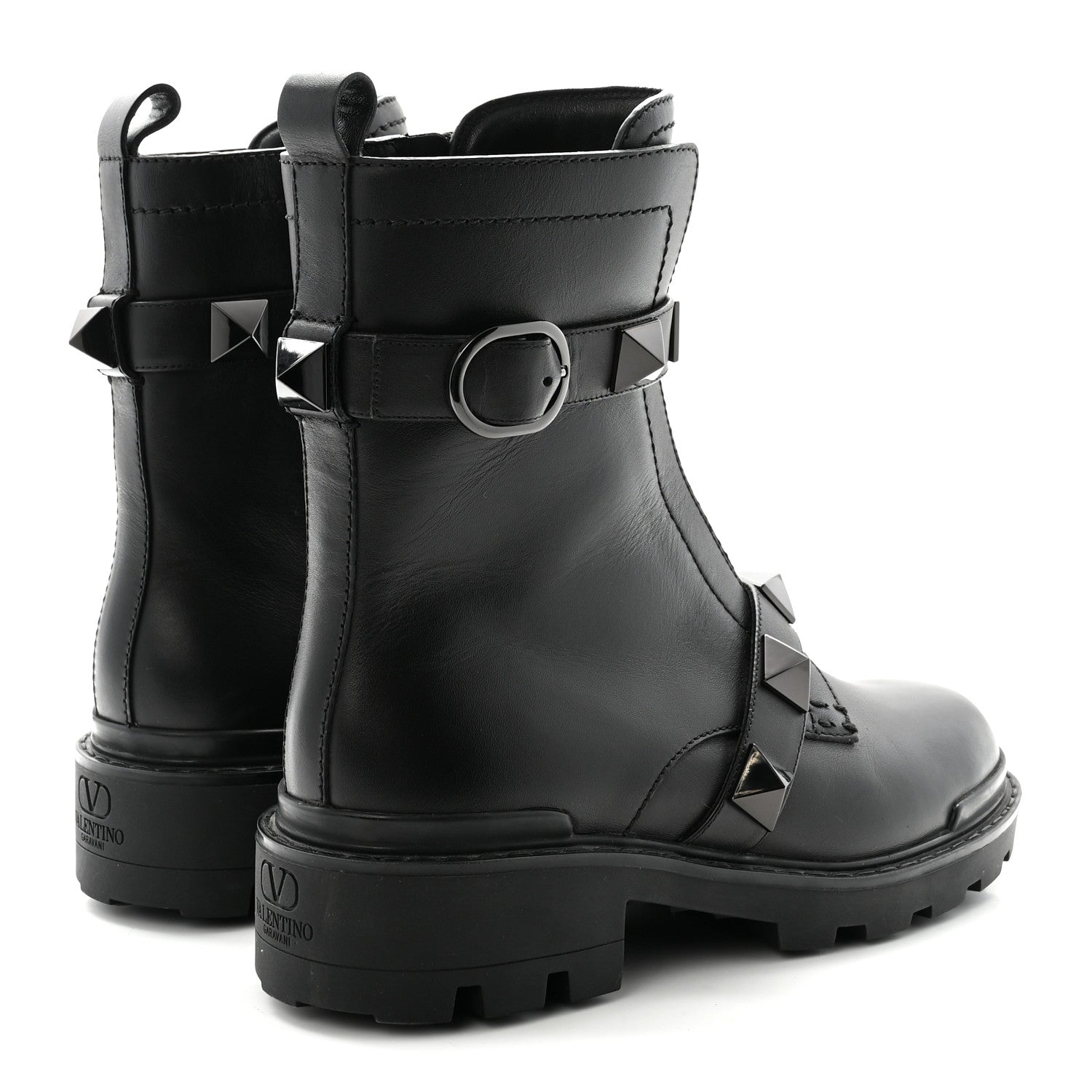 Valentino Garavani Calfskin Tonal Roman Stud 20/40mm Combat Boots 38.5 Black 5 of 9