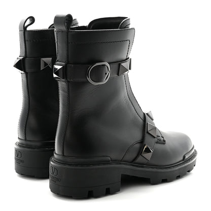 Valentino Garavani Calfskin Tonal Roman Stud 20/40mm Combat Boots 38.5 Black 5 of 9