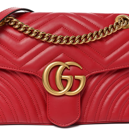 Gucci Calfskin Matelasse Small GG Marmont Shoulder Bag Hibiscus Red 8 of 10