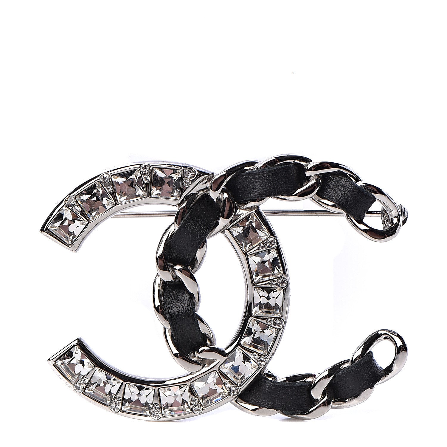 Chanel Lambskin Baguette Crystal CC Chain Brooch Black Silver 1 of 5