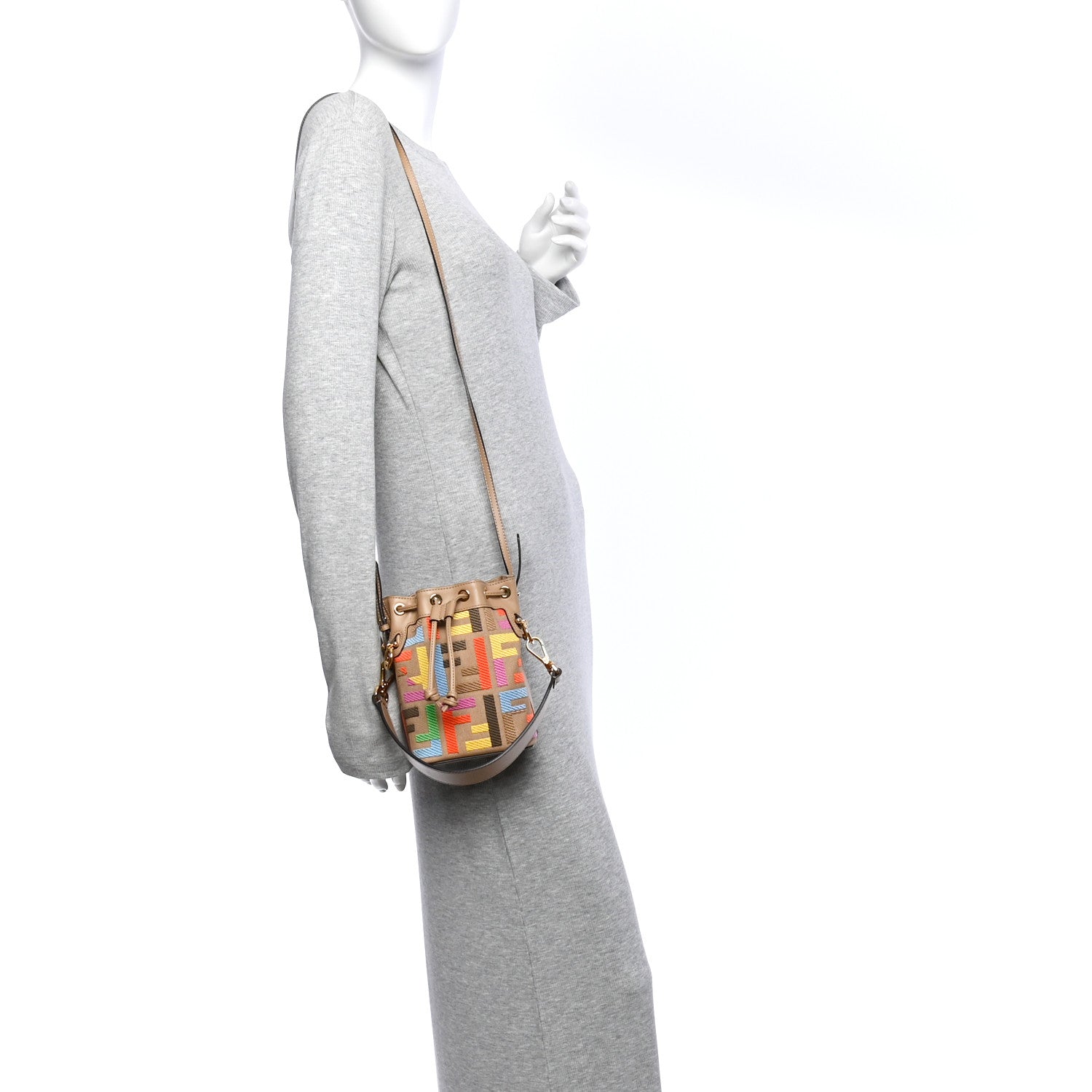 Fendi Canvas Vitello King F is Fendi FF Multicolor Embroidered Mini Mon Tresor Bucket Bag Multicolor Cuoio 2 of 11