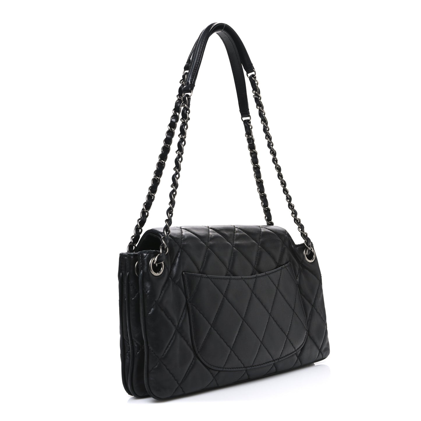 Lambskin Quilted Chanel 3 Accordion Flap Bag Black