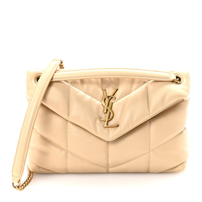 Saint Laurent Lambskin Quilted Small Loulou Puffer Monogram Chain Satchel Avorio 1 of 9