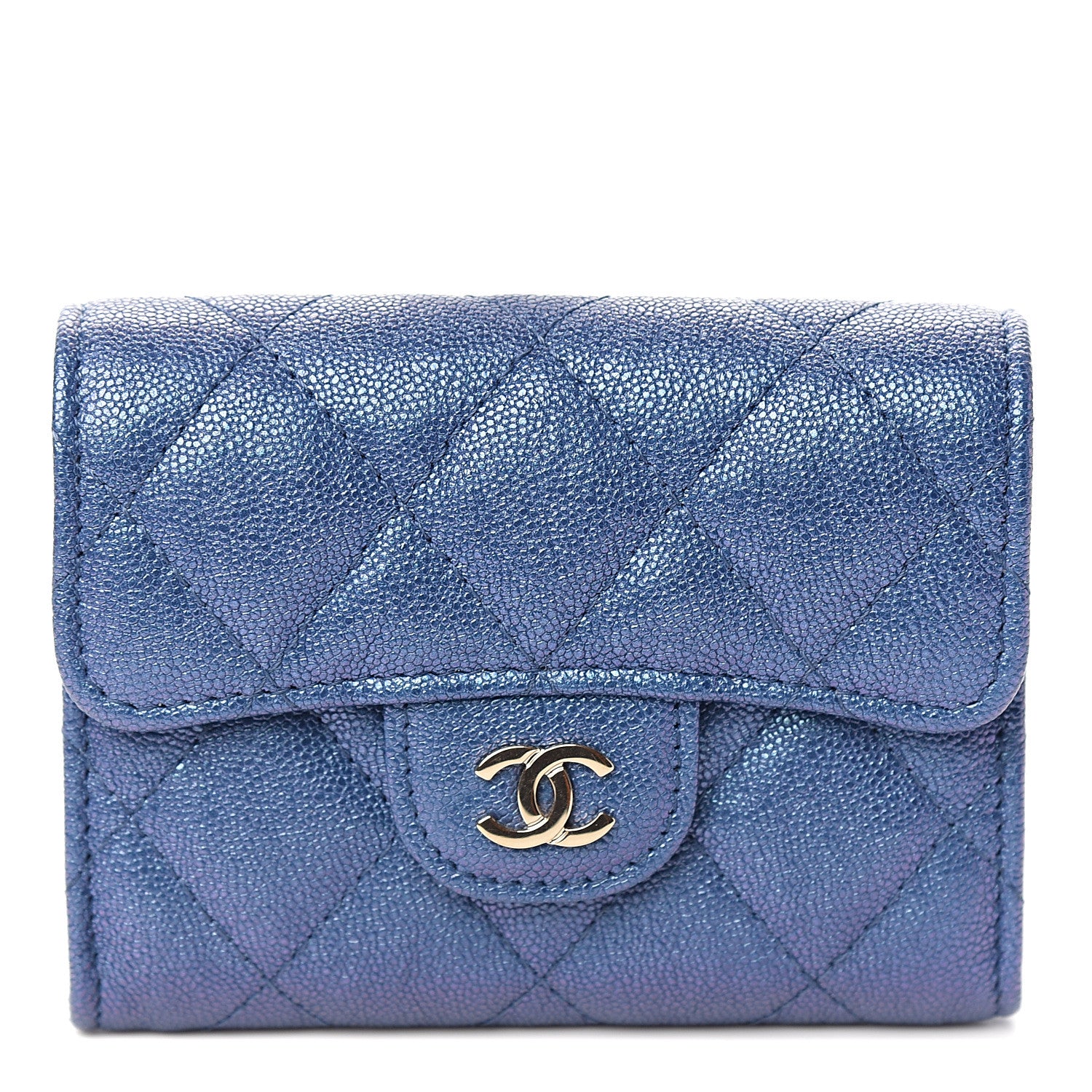 Chanel Iridescent Caviar Quilted Flap Card Holder Wallet Dark Blue 1 of 8