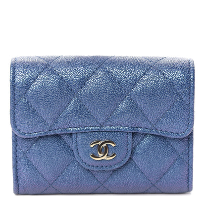 Chanel Iridescent Caviar Quilted Flap Card Holder Wallet Dark Blue 1 of 8