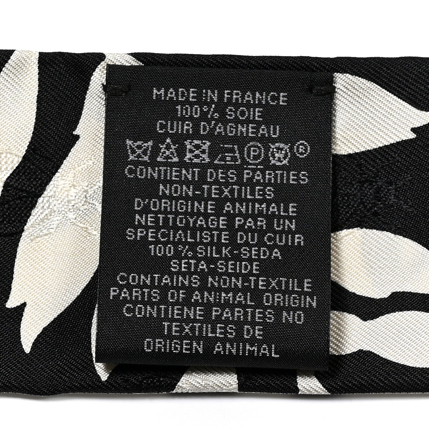 Hermes Silk Calfskin Bouquet Final Fringed Twilly Creme Black 3 of 4