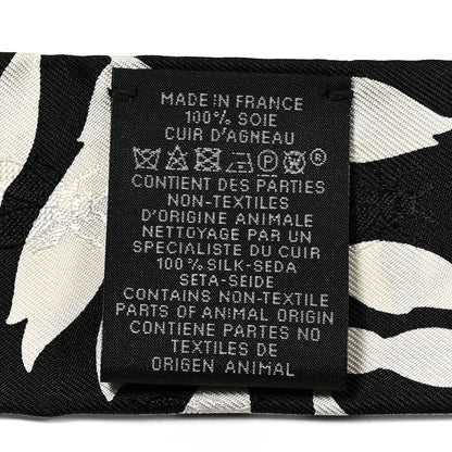 Hermes Silk Calfskin Bouquet Final Fringed Twilly Creme Black 3 of 4