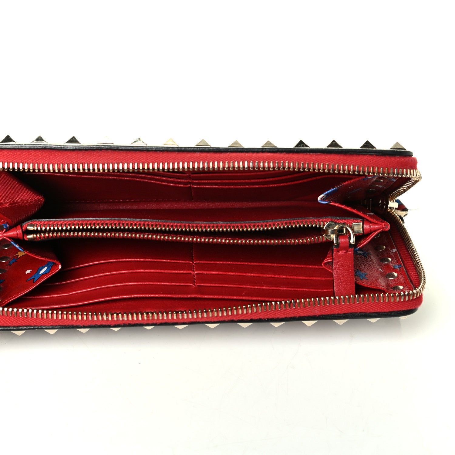 Valentino Garavani Canvas Enchanted Wonderland Rockstud Zip Around Wallet Rosso 4 of 6