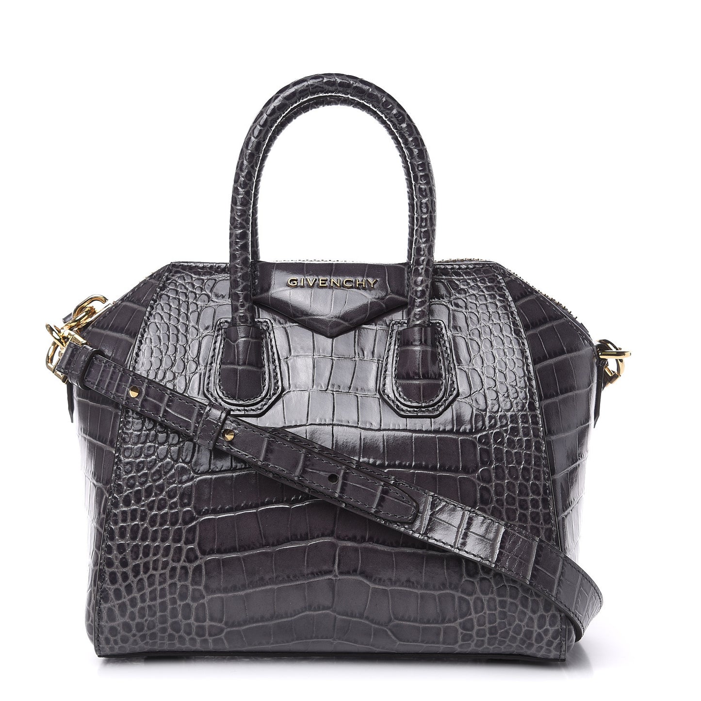 Calfskin Crocodile Embossed Mini Antigona Storm Grey