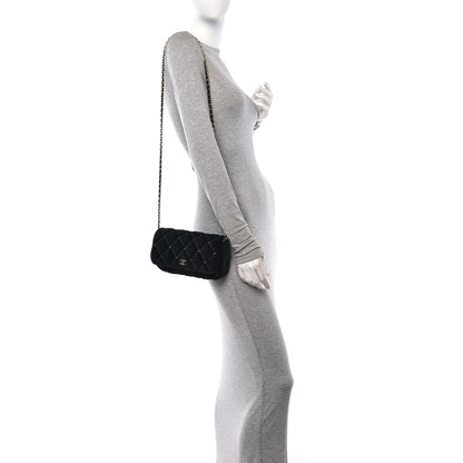 Chanel Velvet Diamanté Quilted Flap Clutch Black 3 of 12