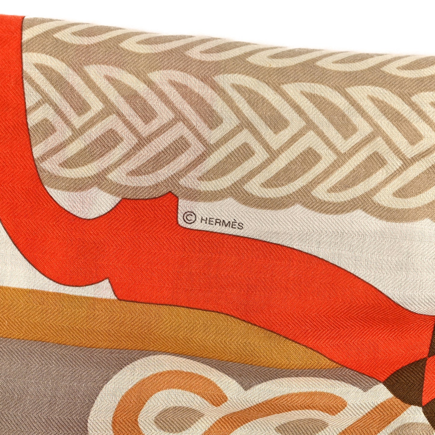 Cashmere Silk Fantaisie D'etriers Shawl 140 Orange White Beige