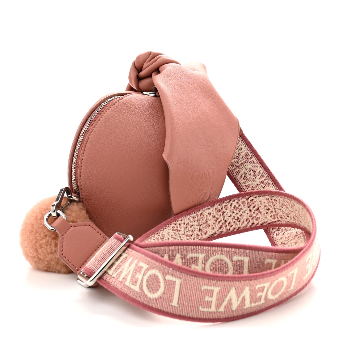 Calfskin Shearling Small Bunny Shoulder Bag Peach Bloom