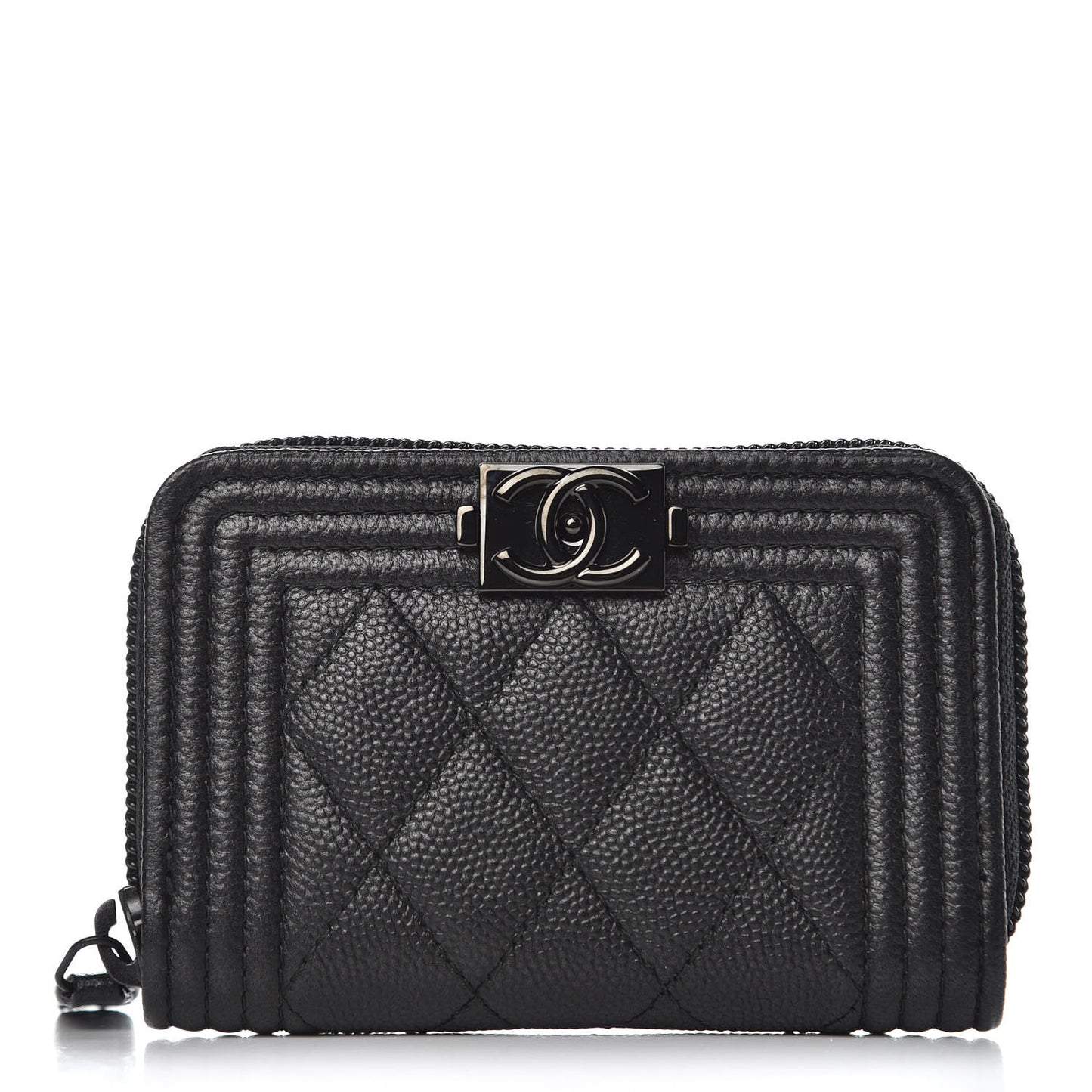 Caviar Quilted Boy Zip Around Coin Purse Wallet So Black