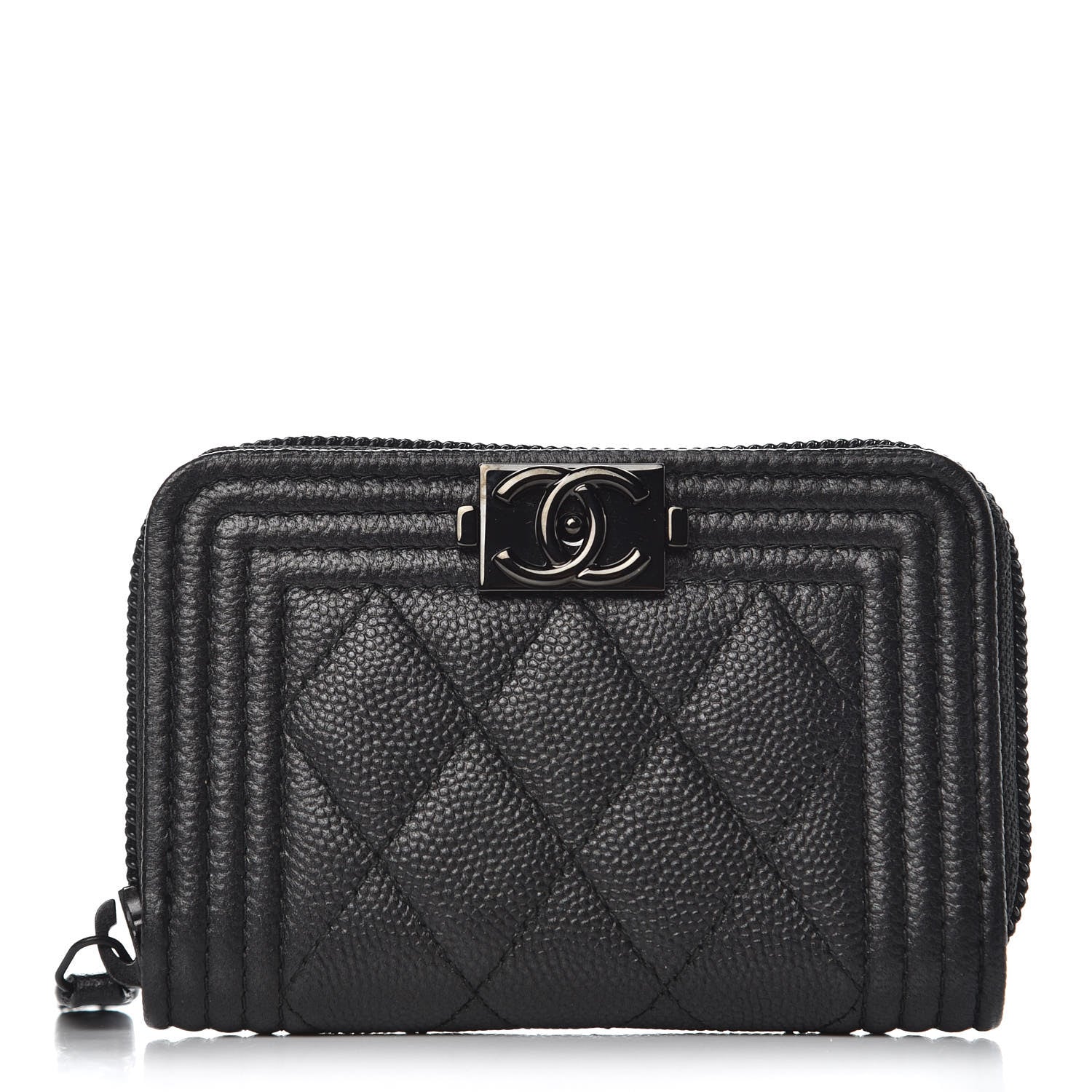 Chanel Caviar Quilted Boy Zip Around Coin Purse Wallet So Black 1 of 8