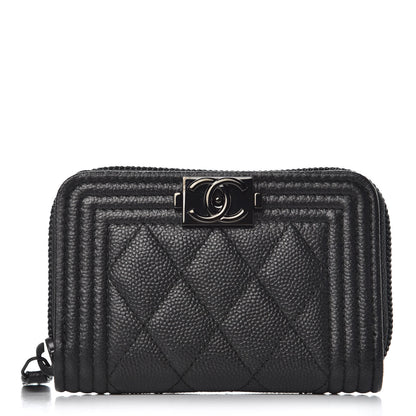 Chanel Caviar Quilted Boy Zip Around Coin Purse Wallet So Black 1 of 8