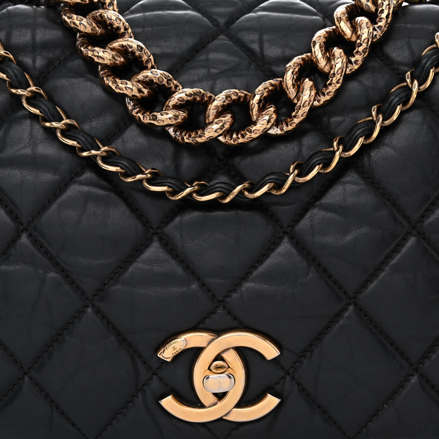 Chanel Aged Calfskin Quilted Medium Pondichery Flap Black 12 of 14