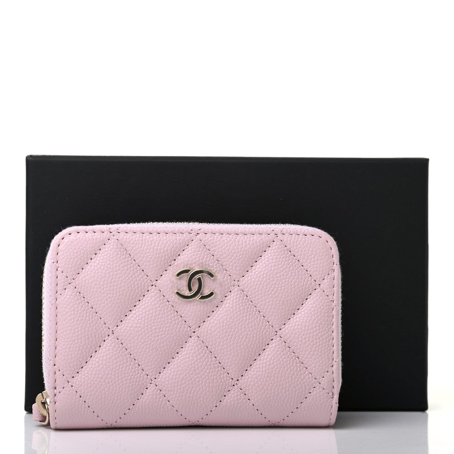 Caviar Quilted Zip Coin Purse Light Pink