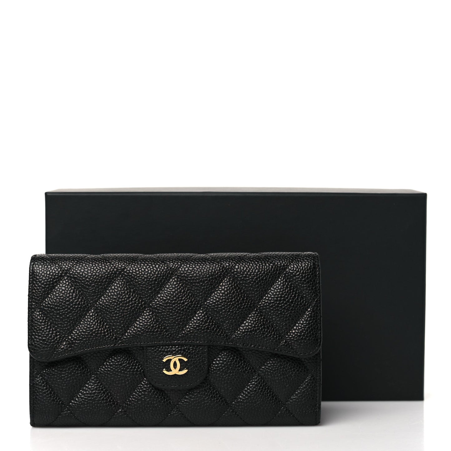 Caviar Quilted Large Flap Wallet Black
