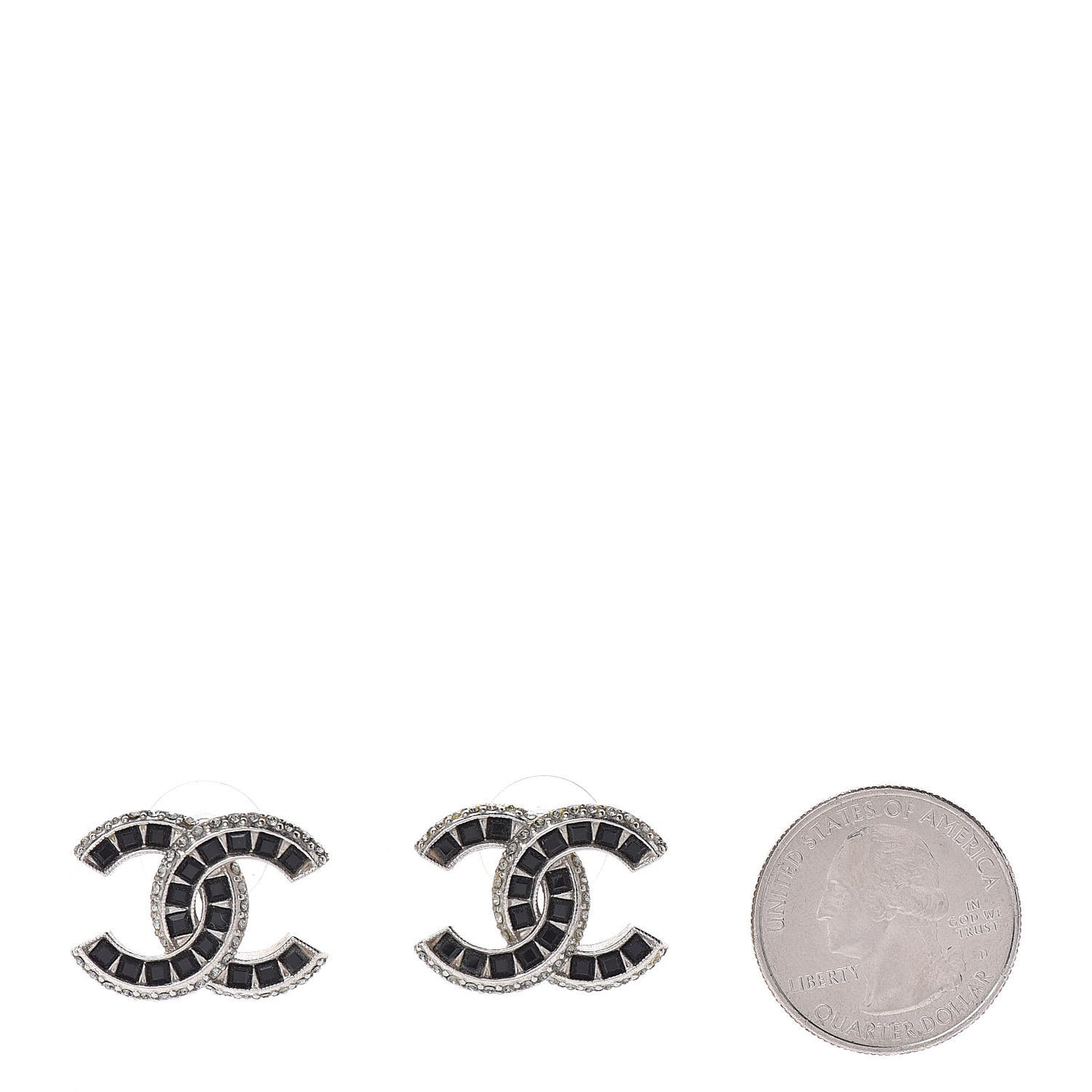 Baguette Crystal CC Earrings Silver Black
