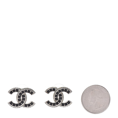 Chanel Baguette Crystal CC Earrings Silver Black 2 of 8