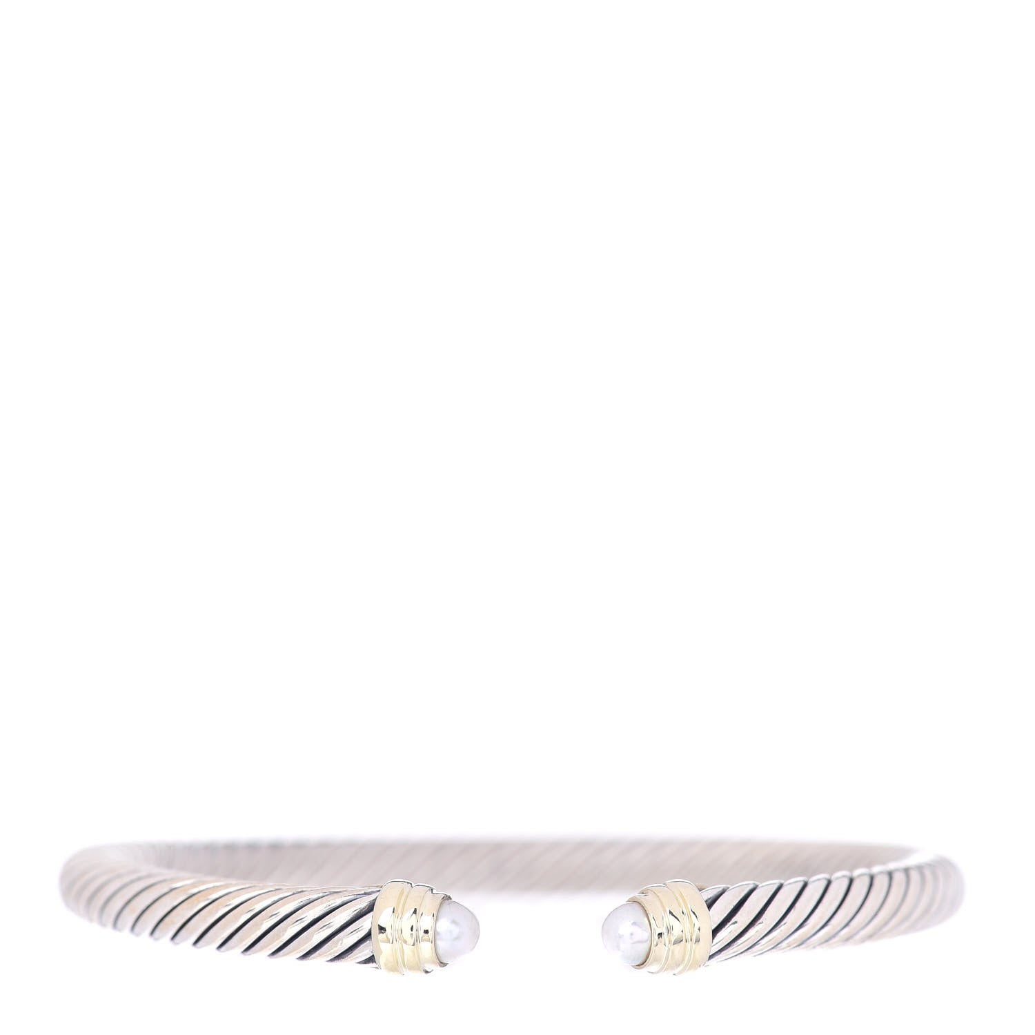 David Yurman Sterling Silver 14K Yellow Gold Pearl 5mm Cable Classics Petite Color Bracelet 1 of 4