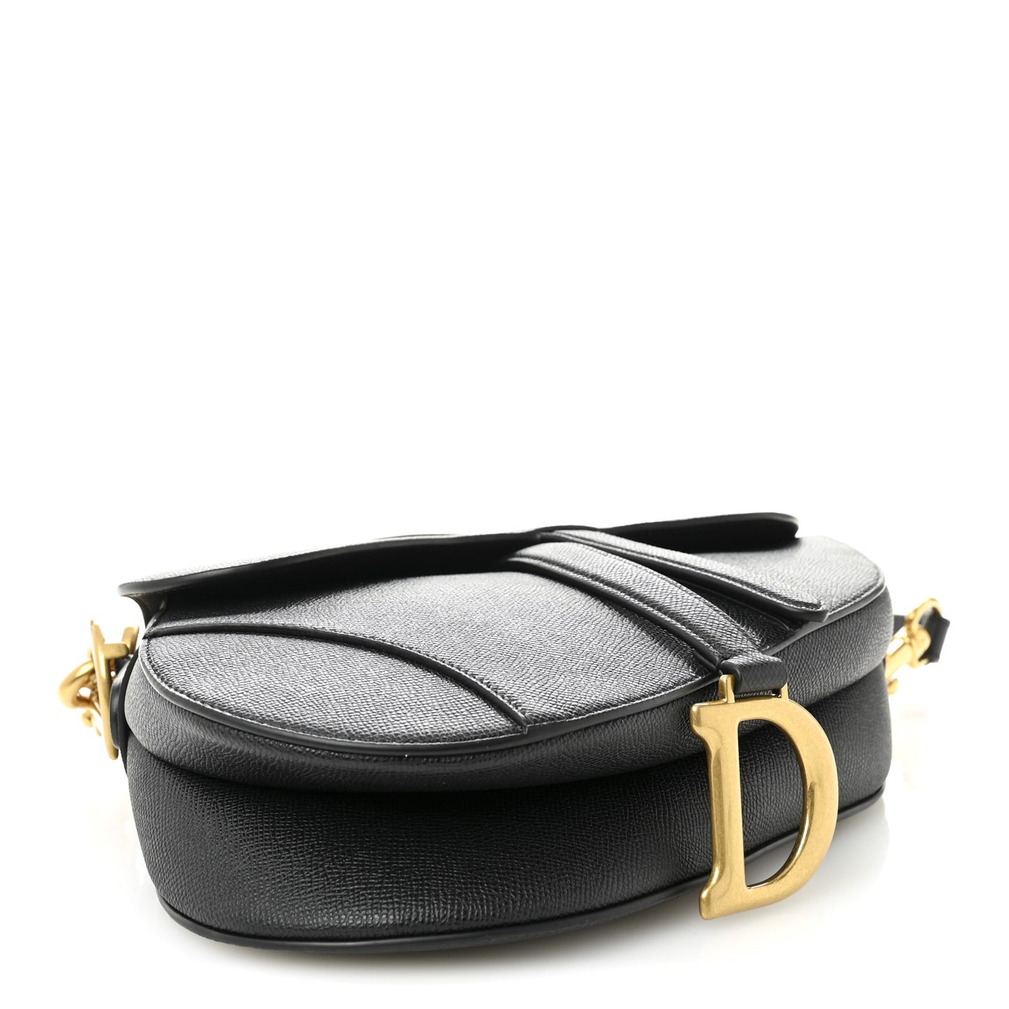 Grained Calfskin Saddle Bag With Strap Black