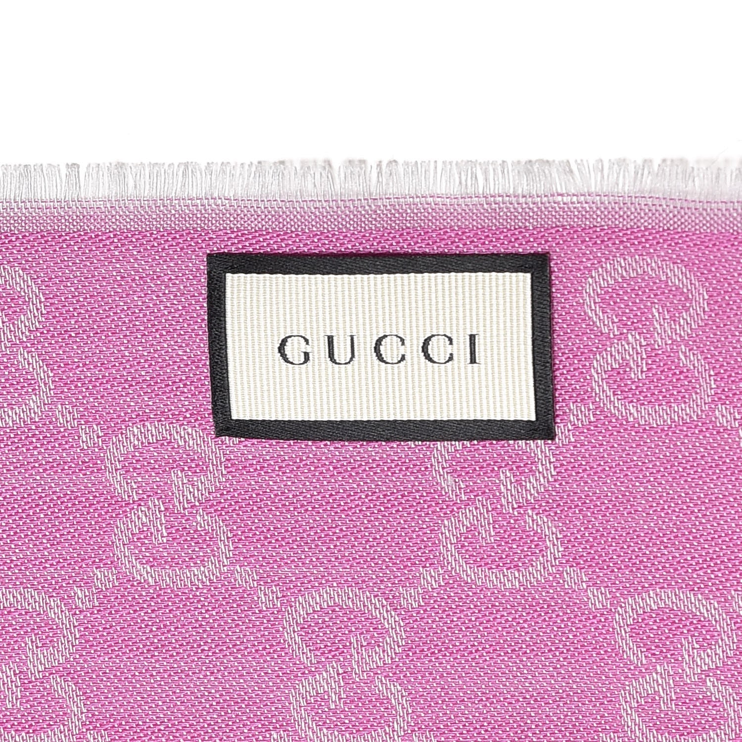 Gucci Wool Silk GG Monogram GGWeblong Fringe Scarf Shawl Zinc Pink 3 of 4