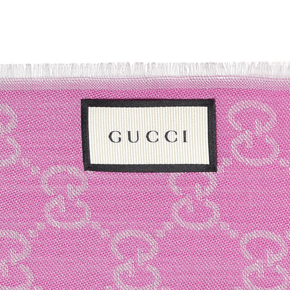 Gucci Wool Silk GG Monogram GGWeblong Fringe Scarf Shawl Zinc Pink 3 of 4