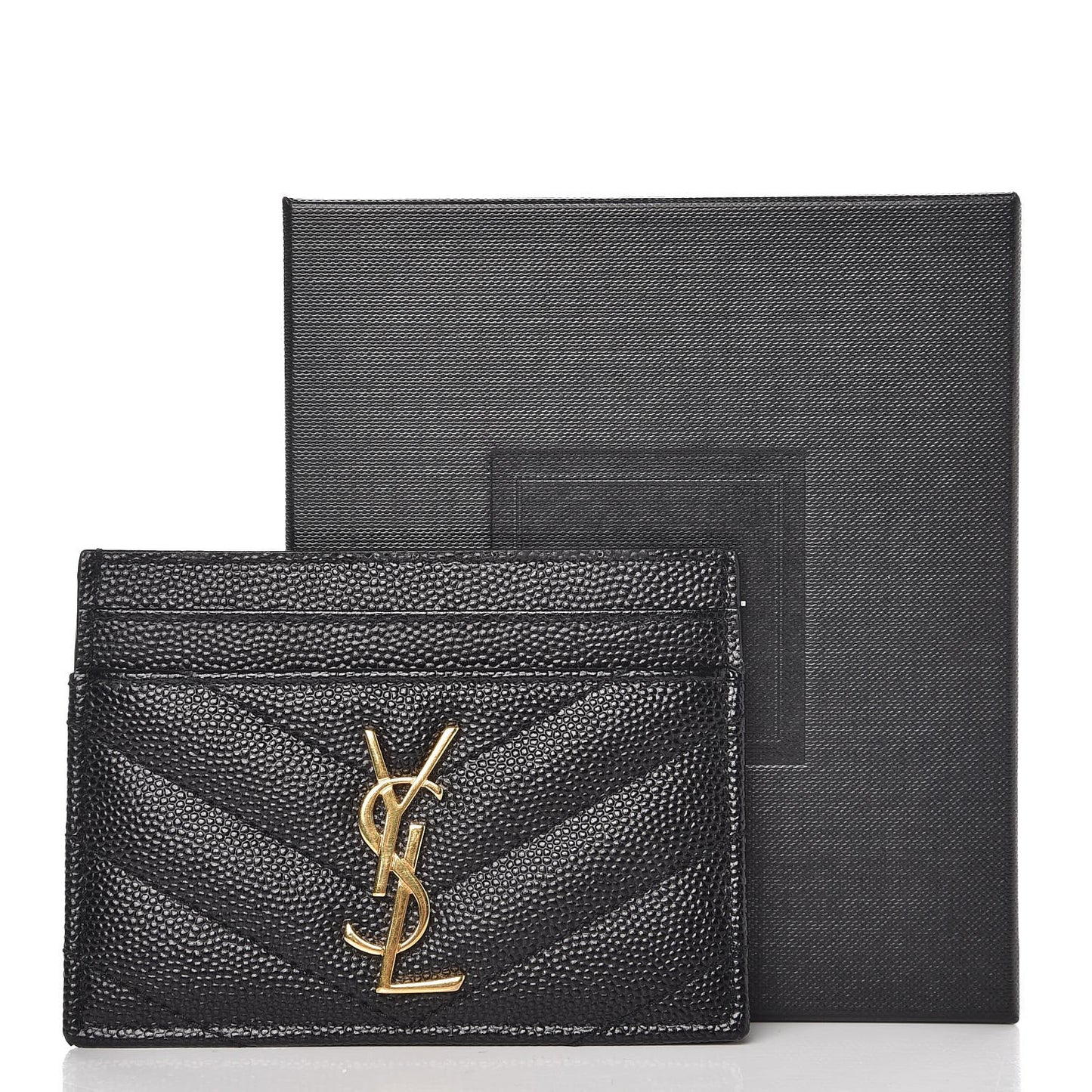 Grain De Poudre Matelasse Chevron Monogram Credit Card Case Black