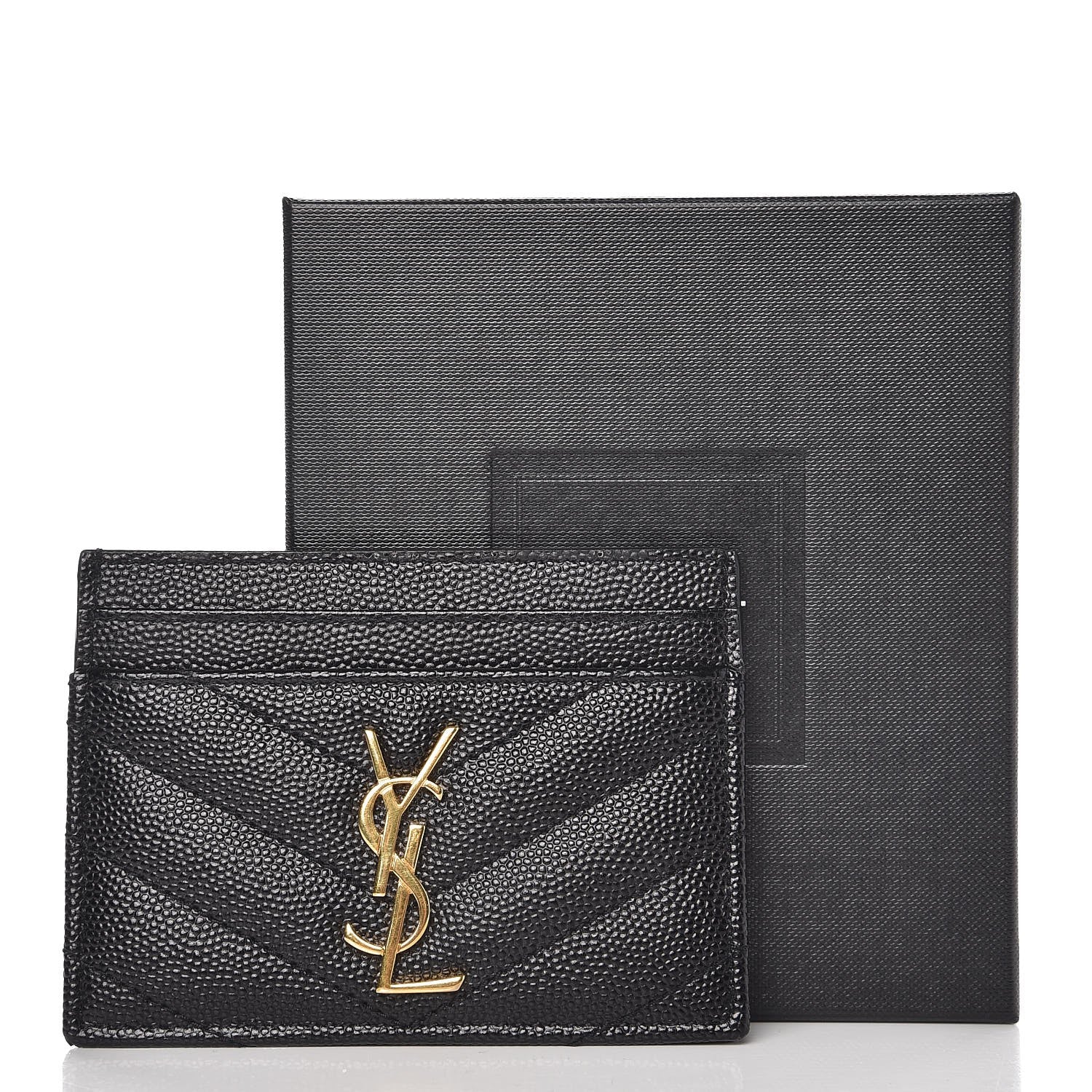 Saint Laurent Grain De Poudre Matelasse Chevron Monogram Credit Card Case Black 8 of 8