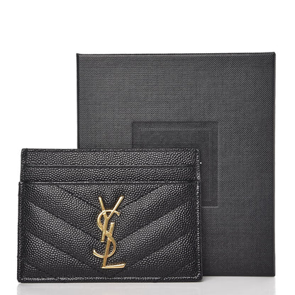 Saint Laurent Grain De Poudre Matelasse Chevron Monogram Credit Card Case Black 8 of 8