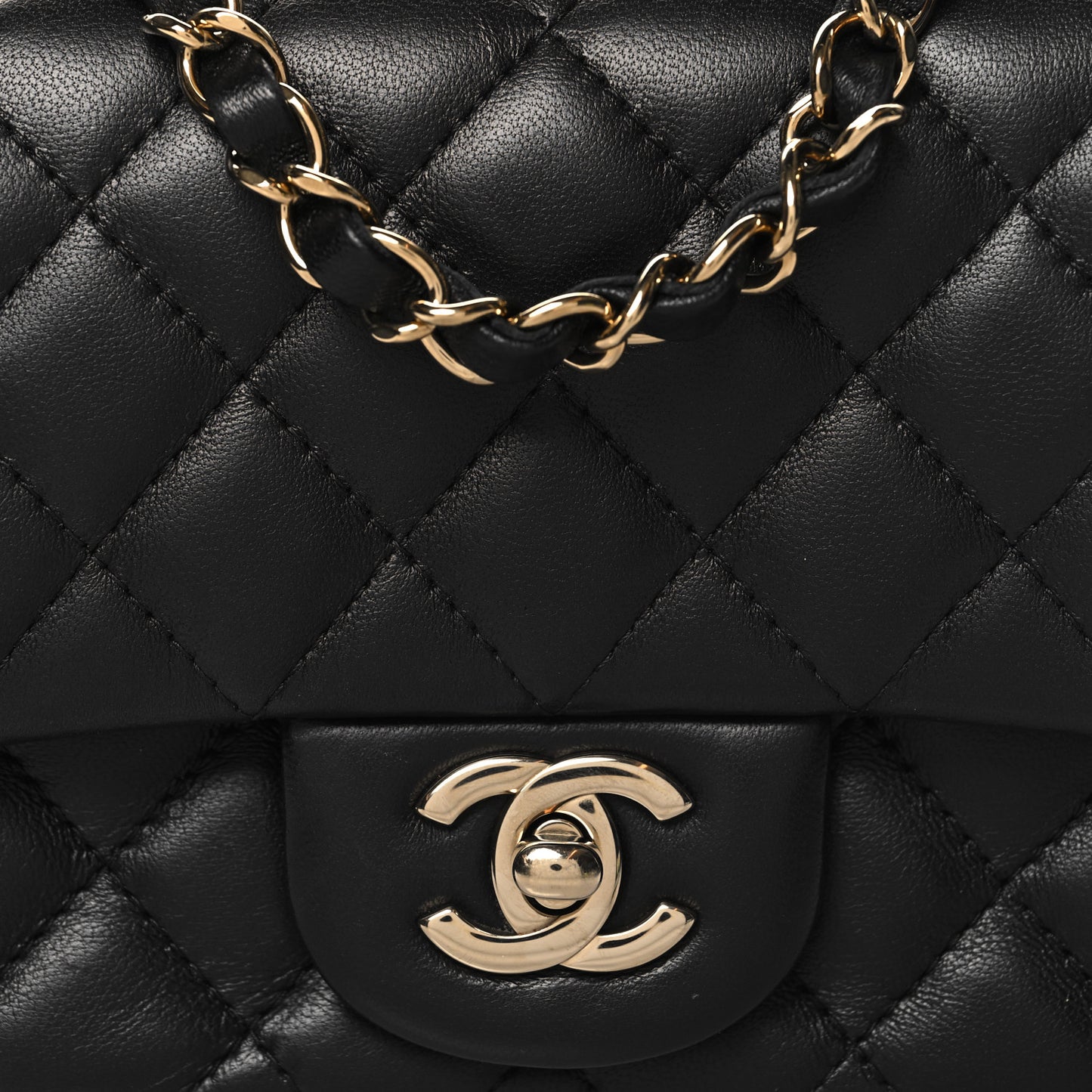 Lambskin Quilted Mini Square Flap Black