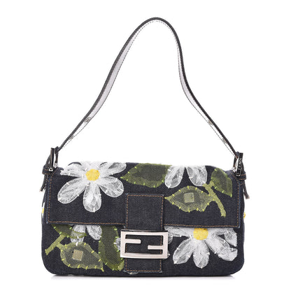 Fendi Denim Flower Applique Baguette Blue 1 of 8