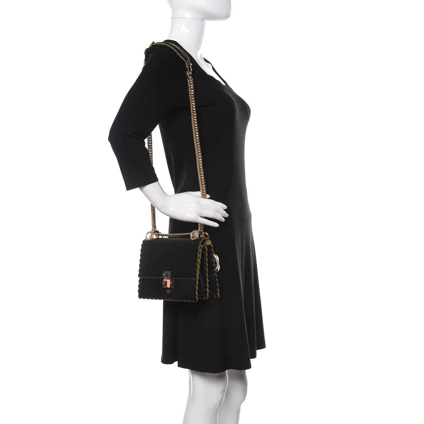 Vitello Liberty Scalloped Studded Small Kan I Shoulder Bag Black