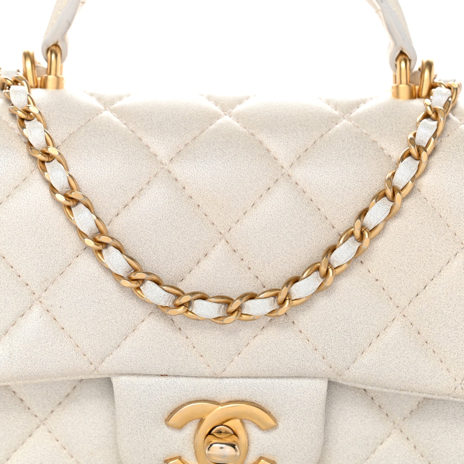 Chanel Iridescent Lambskin Quilted Mini Top Handle Rectangular Flap White 8 of 15