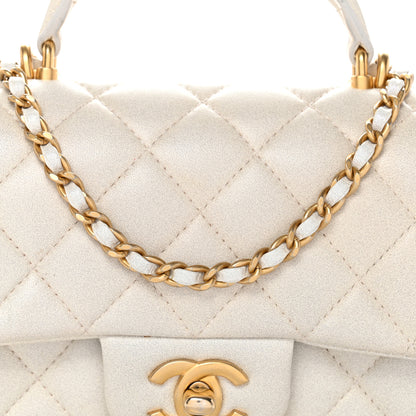 Chanel Iridescent Lambskin Quilted Mini Top Handle Rectangular Flap White 8 of 15