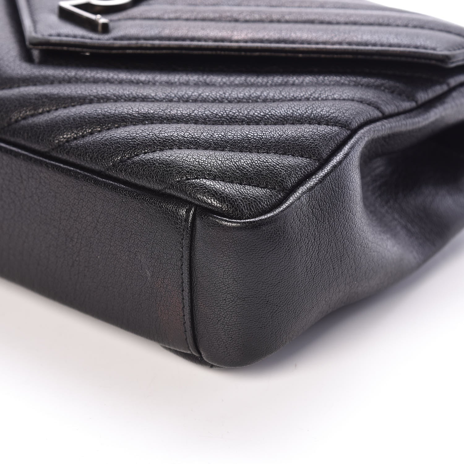 Saint Laurent Sheepskin Matelasse Chevron Monogram Medium College Bag Black 6 of 8