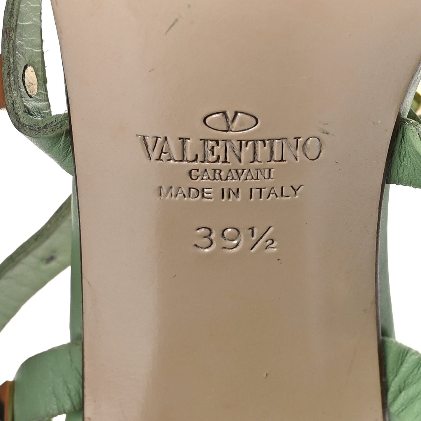 Calfskin Rockstud 90mm City Sandals 39.5 Light Green