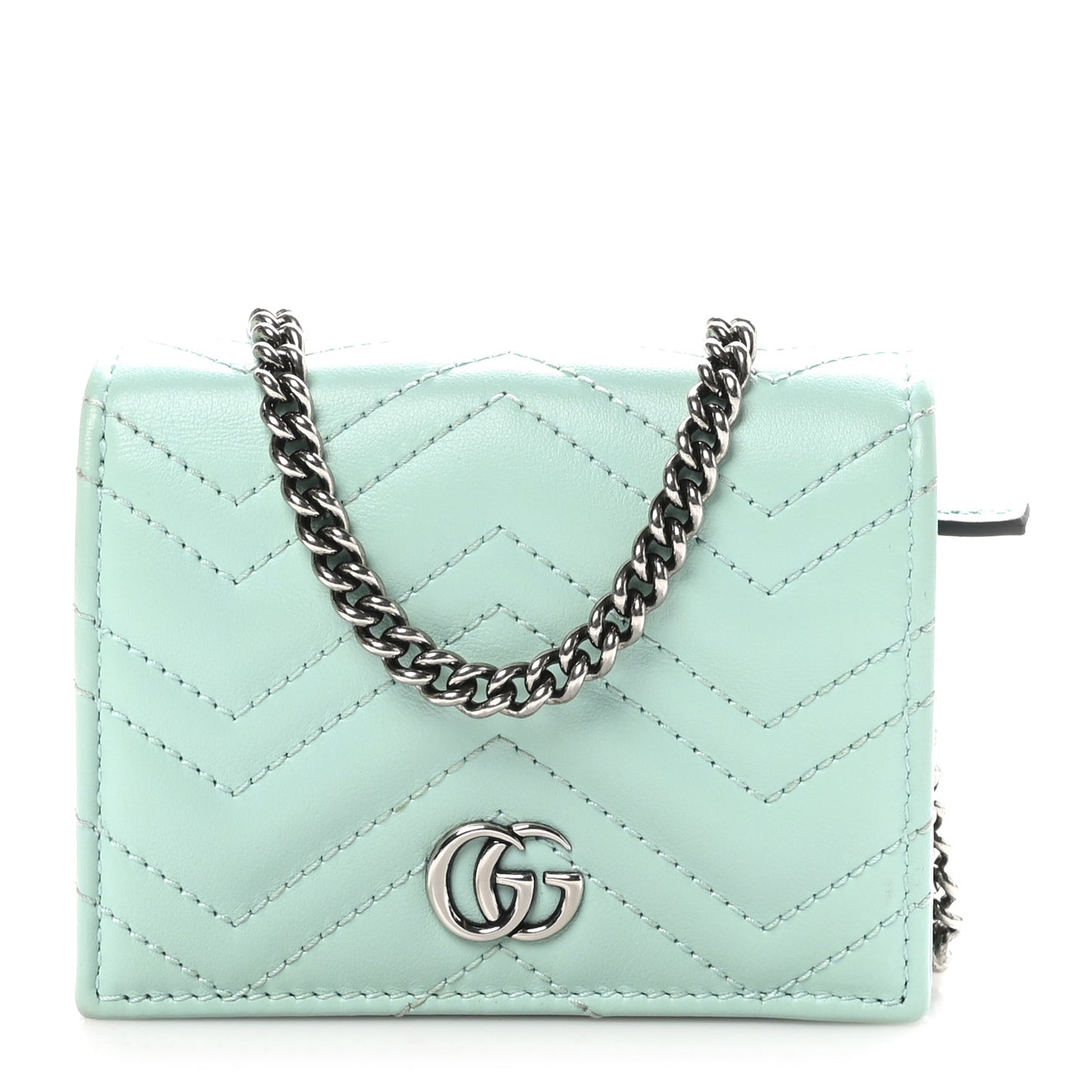 Calfskin Matelasse GG Marmont Mini Wallet On Chain Water Green